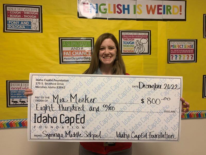 Mia Meeker - December 2022 Idaho CapEd Foundation Teacher Grant Winner